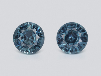 Pair of unheated greenish blue sapphires round cut 0.89 carats, Madagascar photo