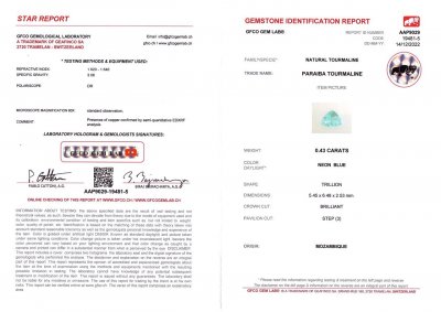 Certificate Paraiba tourmaline in a rare cut trillion 0.43 carats