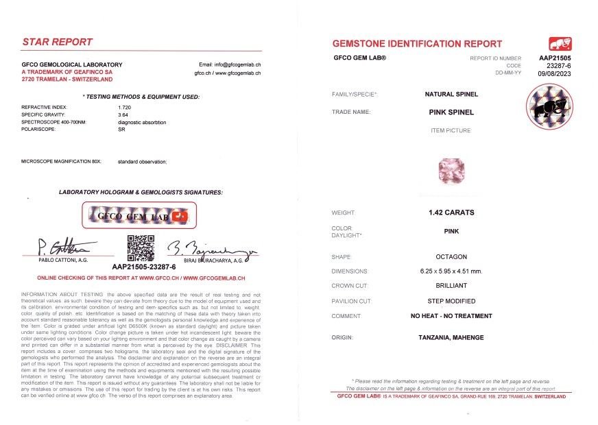 Radiant-cut pink spinel 1.42 ct from Tanzania Image №4