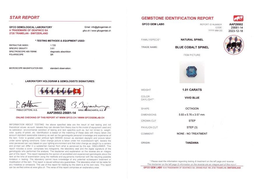 Сobalt blue spinel in octagon cut 1.01 ct from Tanzania Image №5