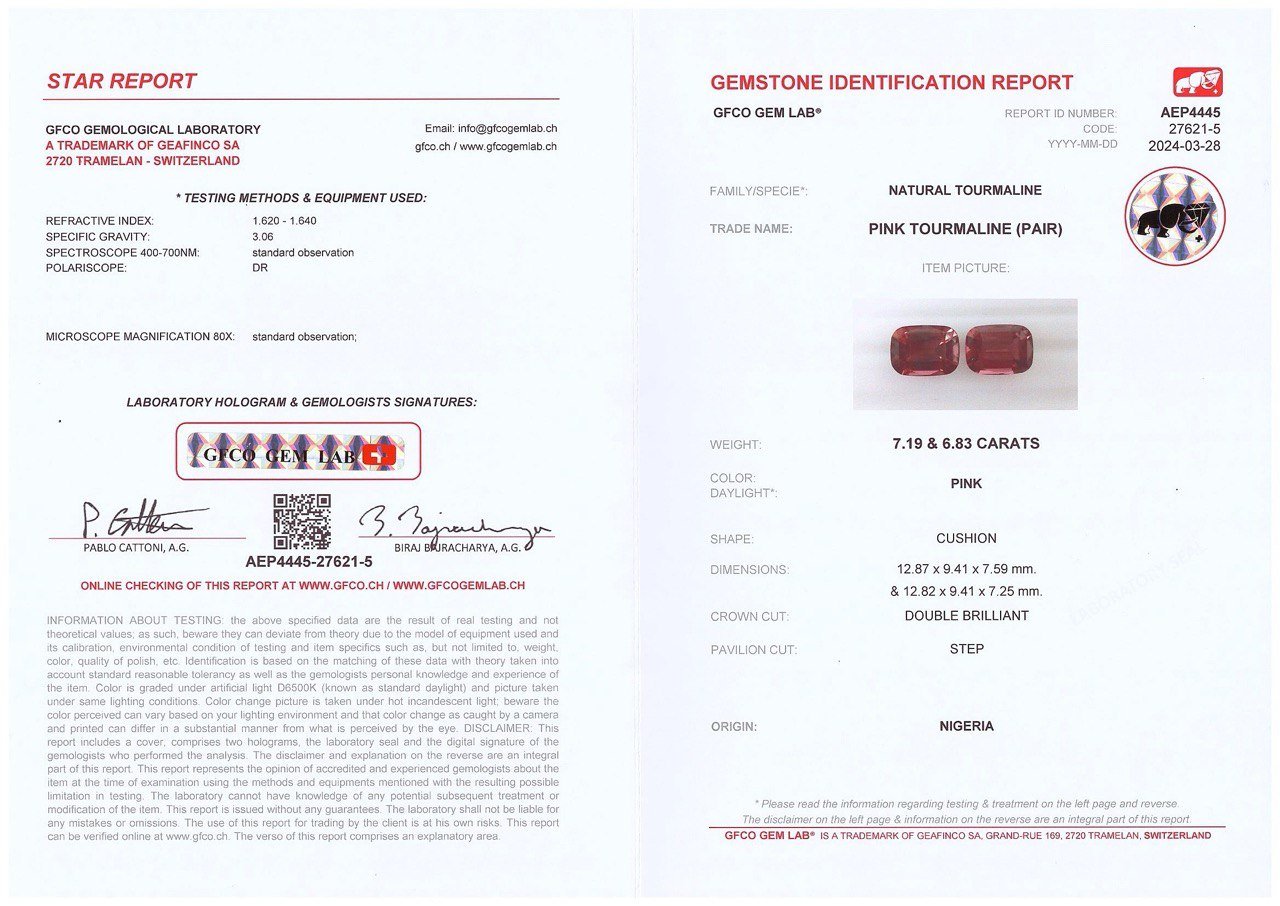 Pair of intense red rubellites in cushion cut 14.02 carats, Nigeria Image №5