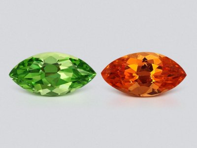 Pair of Fanta color spessartine and neon-green tsavorite in marquise cut 13.21 carats photo
