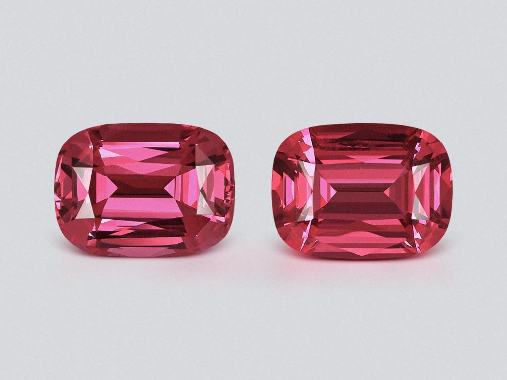 Pair of Vibrant Pink-Red Mahenge spinels in cushion cut 10.46 carats, Tanzania  Image №1
