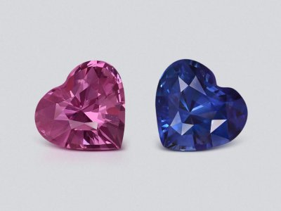 Pair of pink and blue sapphires in heart shape 2.74 carats, Sri Lanka photo