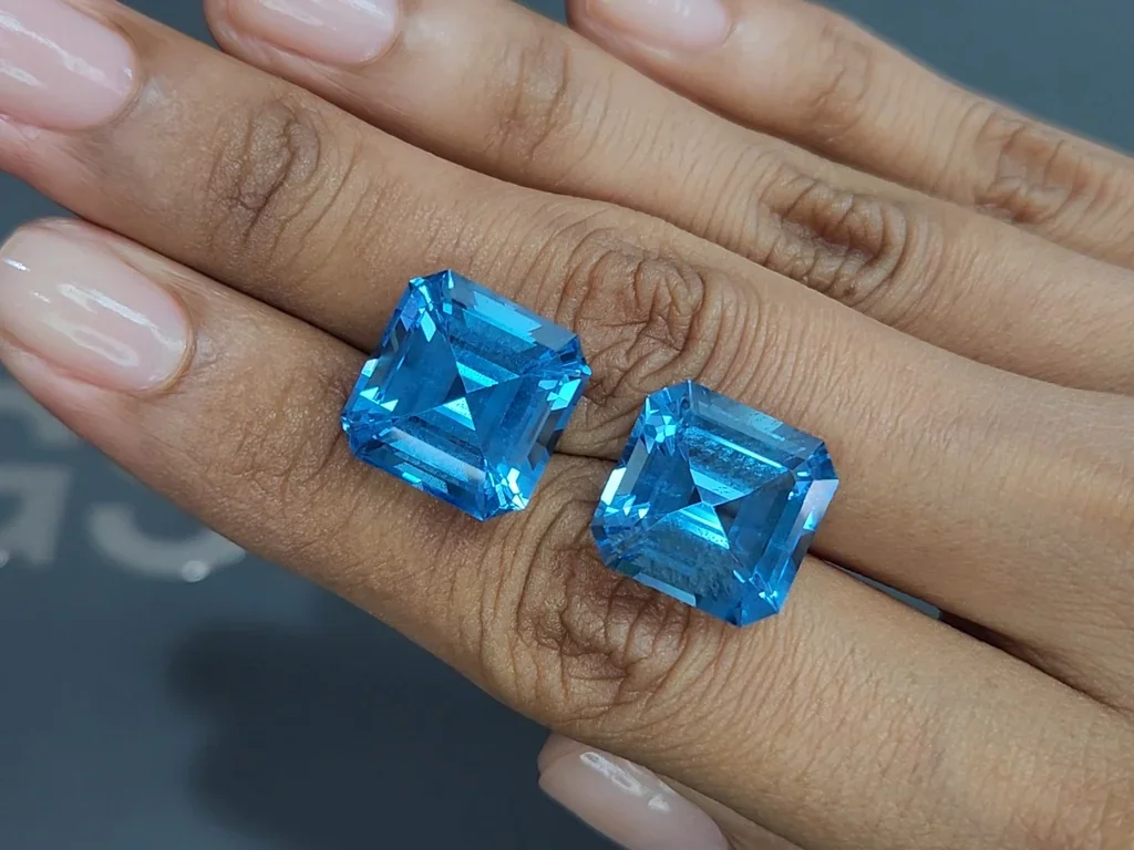 Pair of topaz Swiss Blue octagon cut 30.31 carats, Brazil Image №2