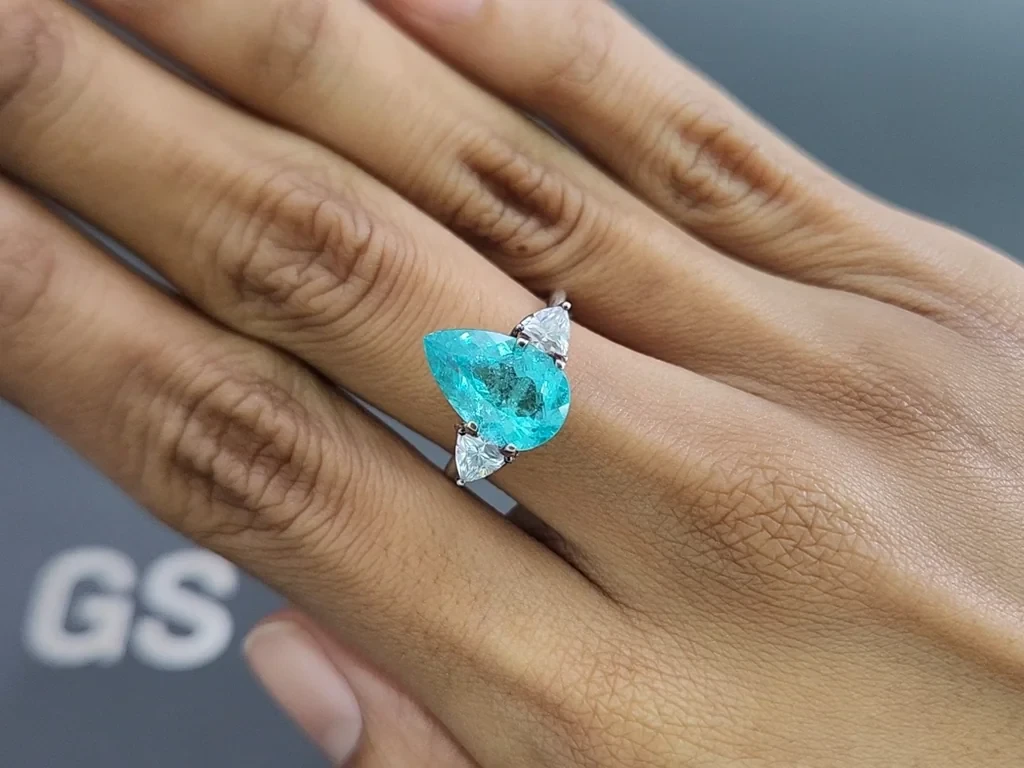 Neon Paraiba tourmaline greenish blue pear cut 3.58 carats, Mozambique Image №5