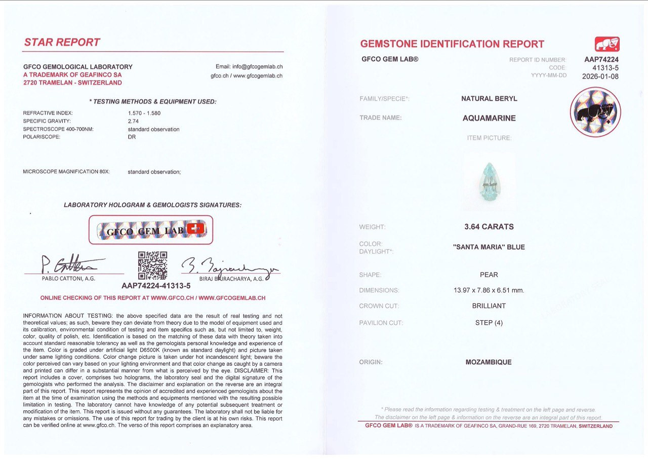 Aquamarine pear cut 3.64 carats, Mozambique Image №6