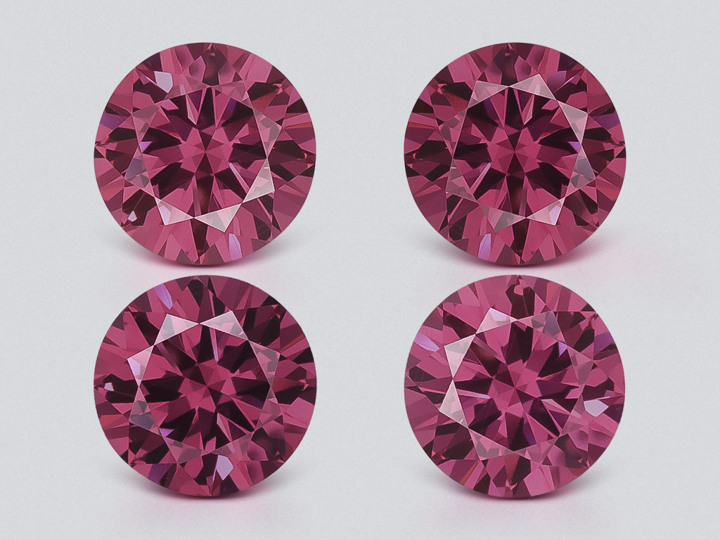 Set of rhodolite garnets round cut 3.62 carats, Madagascar Image №1