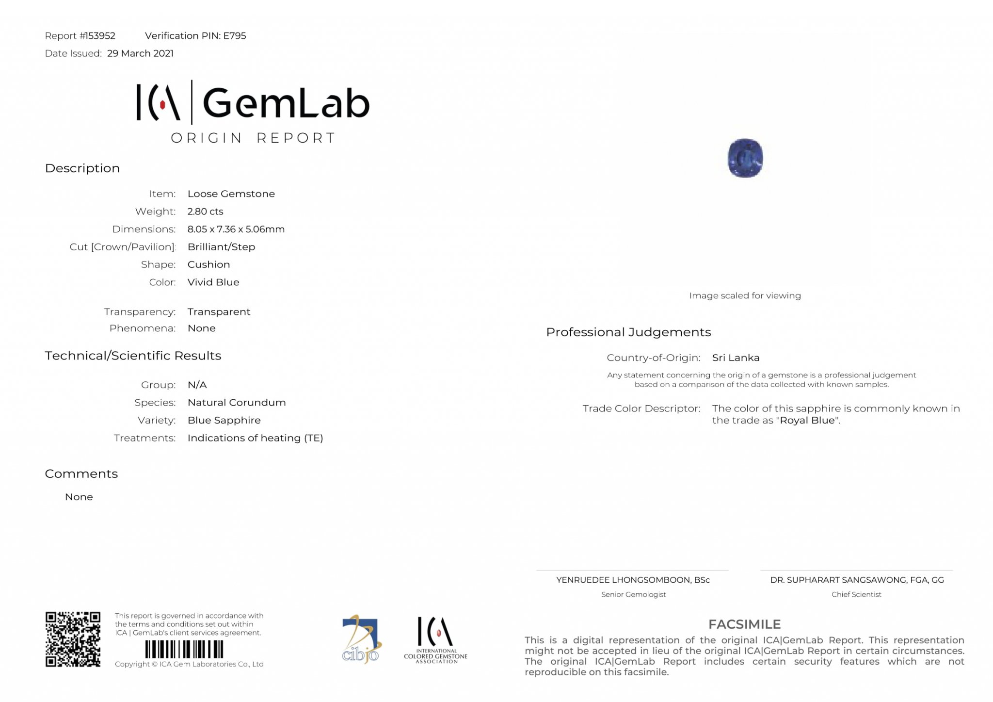 Blue sapphire Royal Blue 2.80 ct, Sri Lanka, ICA Image №4