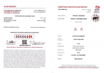 Certificate Pair of unheated pink sapphires 1.39 ct, Madagascar
