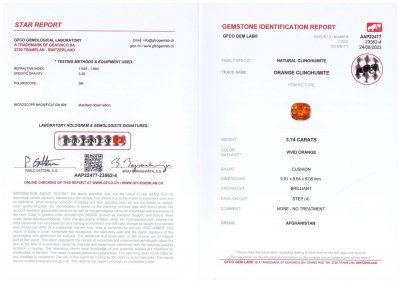 Certificate Rare top quality clinohumite in cushion cut 3.74 ct, Afghanistan