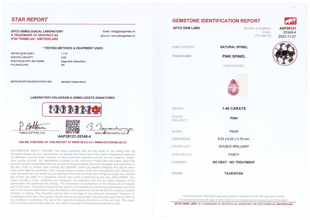 Rare Pamir pink spinel in pear cut 1.40 ct Image №5