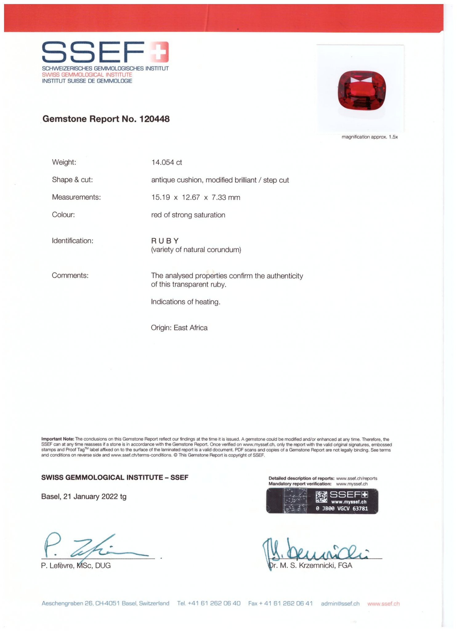 Investment grade Vibrant Pigeon Blood ruby in cushion cut 14.05 carats, Madagascar (GRS, AGL, SSEF) Image №9