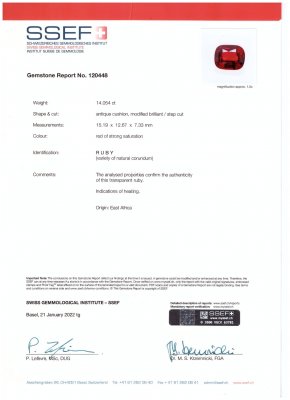 Certificate Investment grade Vibrant Pigeon Blood ruby in cushion cut 14.05 carats, Madagascar (GRS, AGL, SSEF)