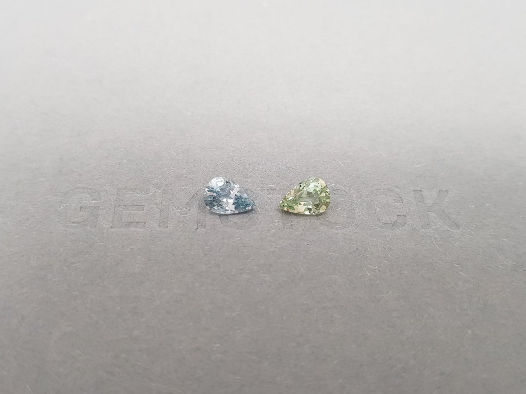 Pair of green and blue unheated sapphires in pear cut 1.35 ct, Madagascar Image №2