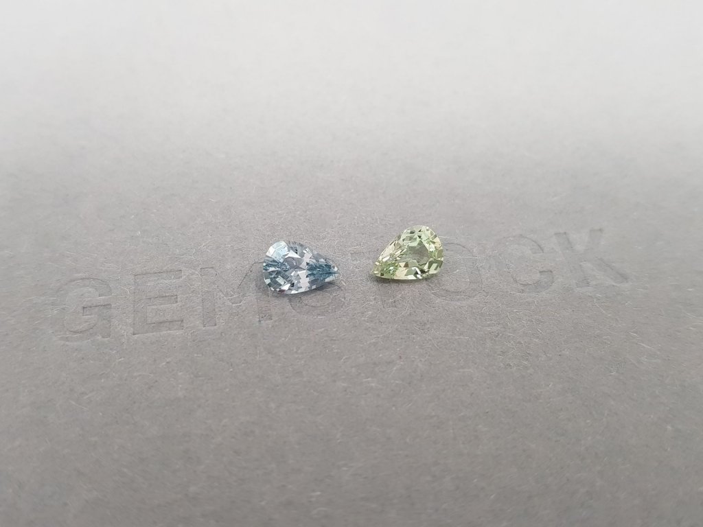 Pair of green and blue unheated sapphires in pear cut 1.35 ct, Madagascar Image №3