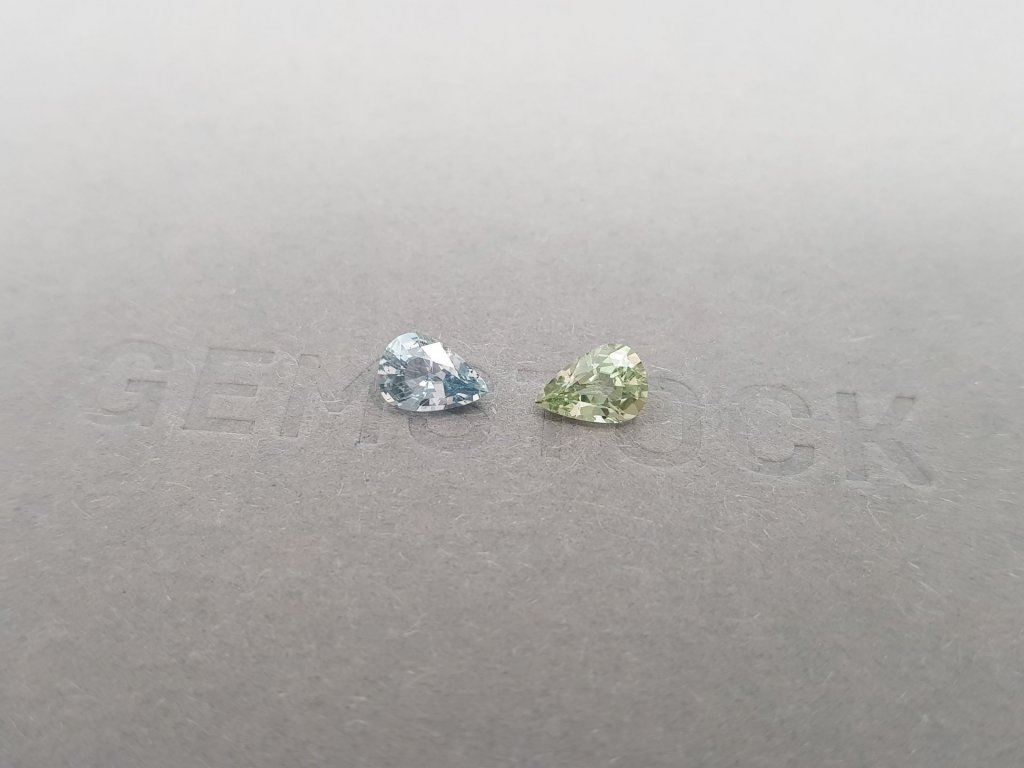 Pair of green and blue unheated sapphires in pear cut 1.35 ct, Madagascar Image №4