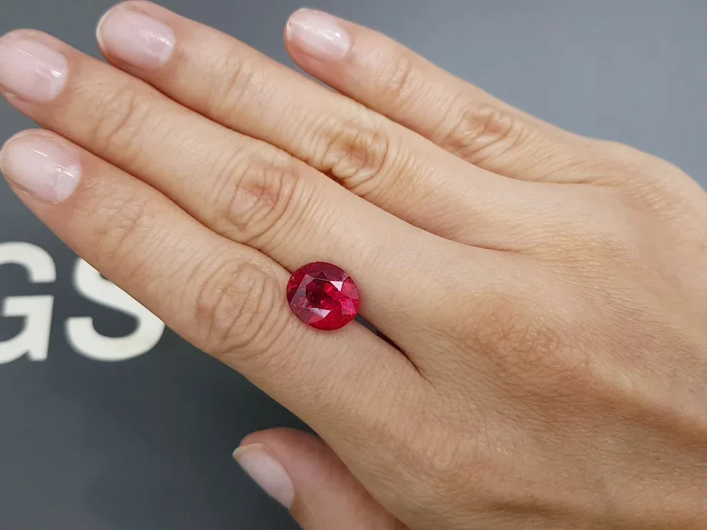 Unique unheated Vibrant vivid red oval cut ruby 6.06 carats, GRS, Tanzania Image №2