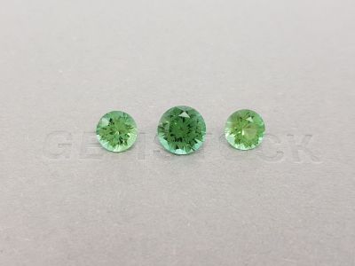 Set of three green round cut tourmalines 5.51 ct photo