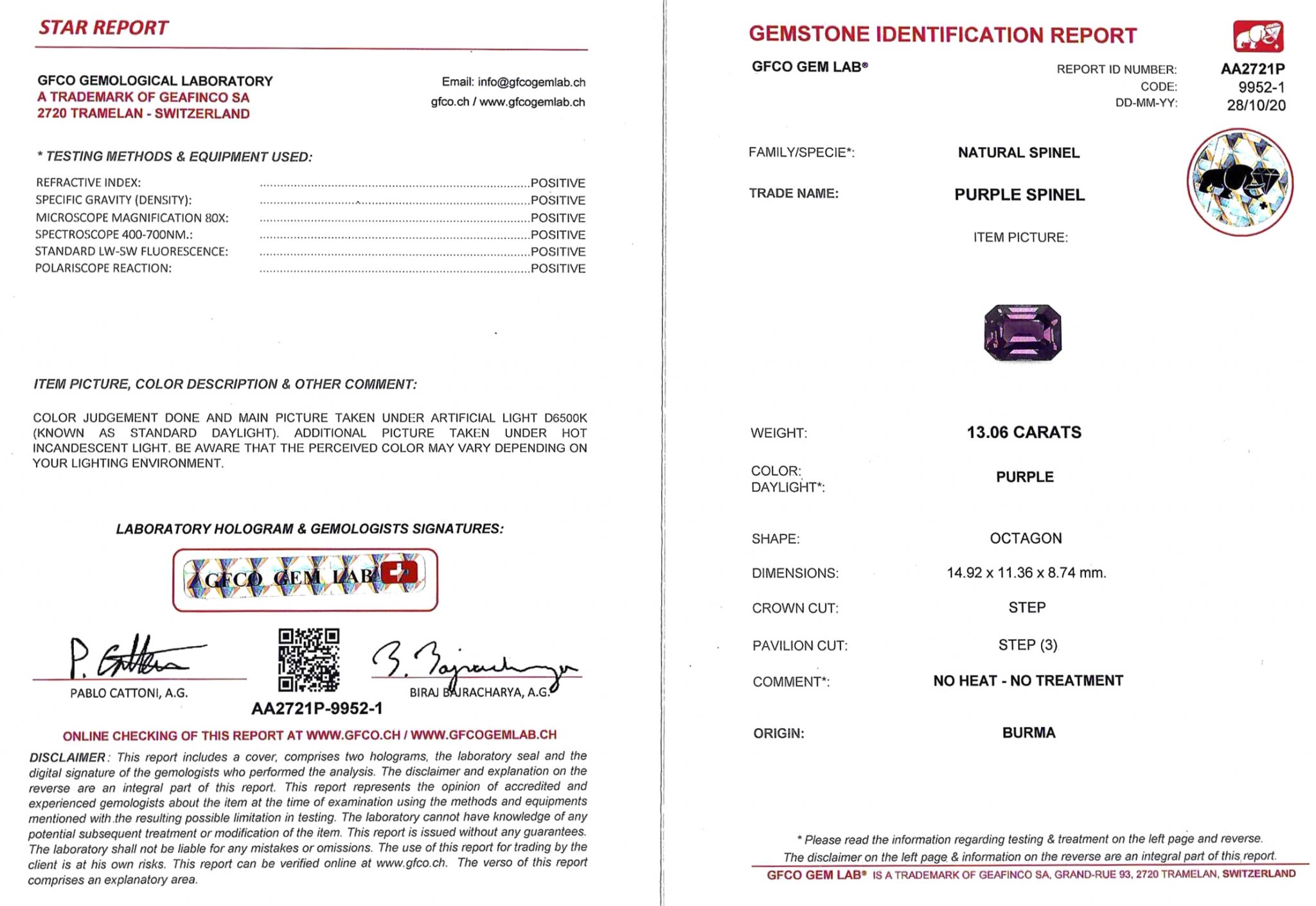 Saturated purple spinel 13.06 ct Burma Image №6