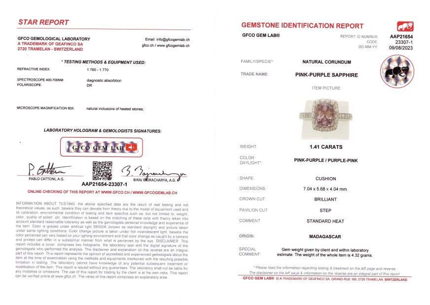 Cushion-cut pink sapphire 1.41 ct, Madagascar Image №4