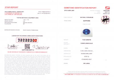 Certificate Royal blue sapphire in oval cut 7.52 carats, Sri Lanka
