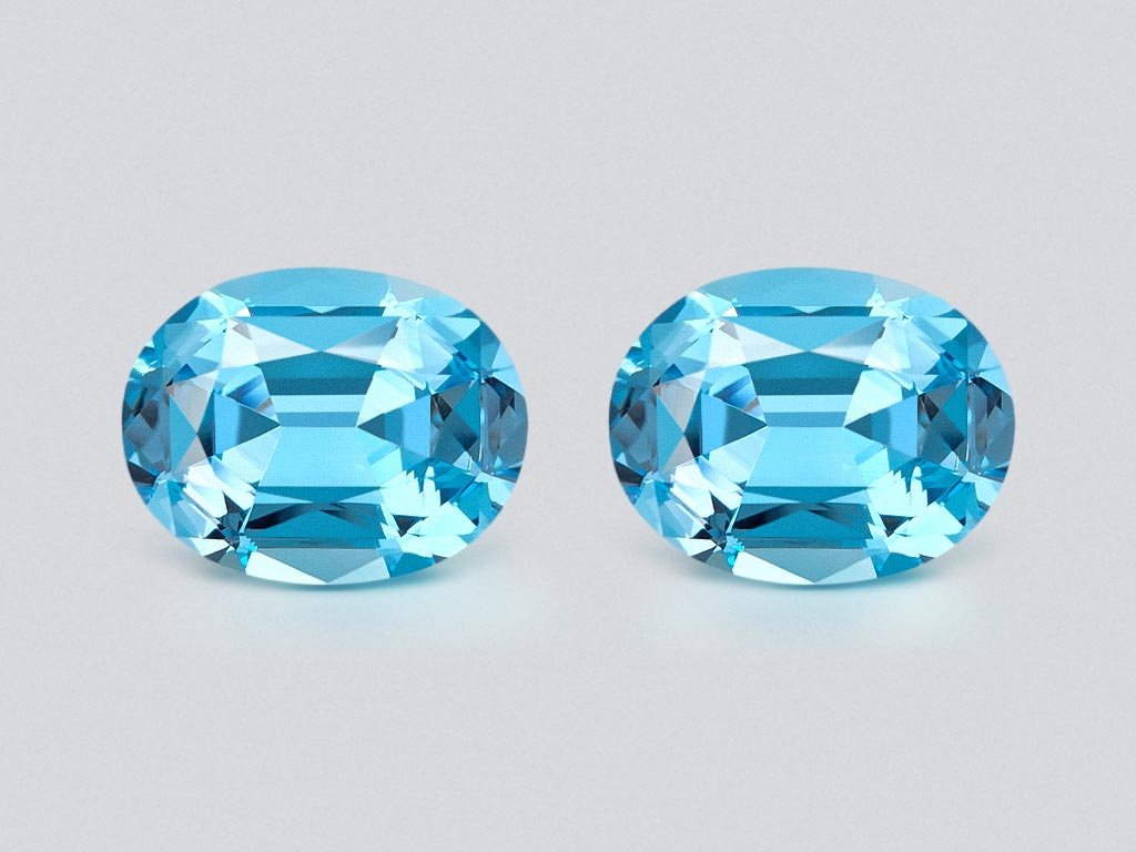Pair of Sky blue topazes in high precision oval cut 22.42 carats, Madagascar Image №1