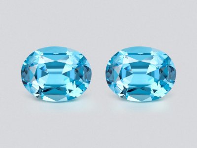 Pair of Sky blue topazes in high precision oval cut 22.42 carats, Madagascar photo