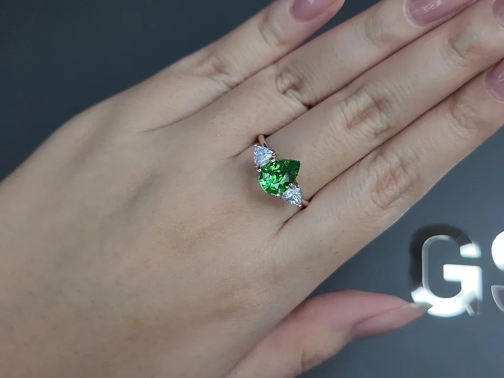 Intense Green tsavorite garnet in pear cut 2.26 carats, Tanzania  Image №5