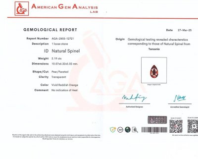 Certificate Spinel Mahenge Vivid Pink pear cut 2.19 carats, Tanzania