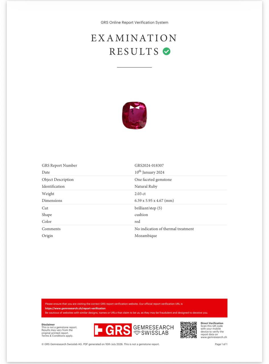 Unheated Vivid ruby cushion cut 2.03 carats, Mozambique Image №6
