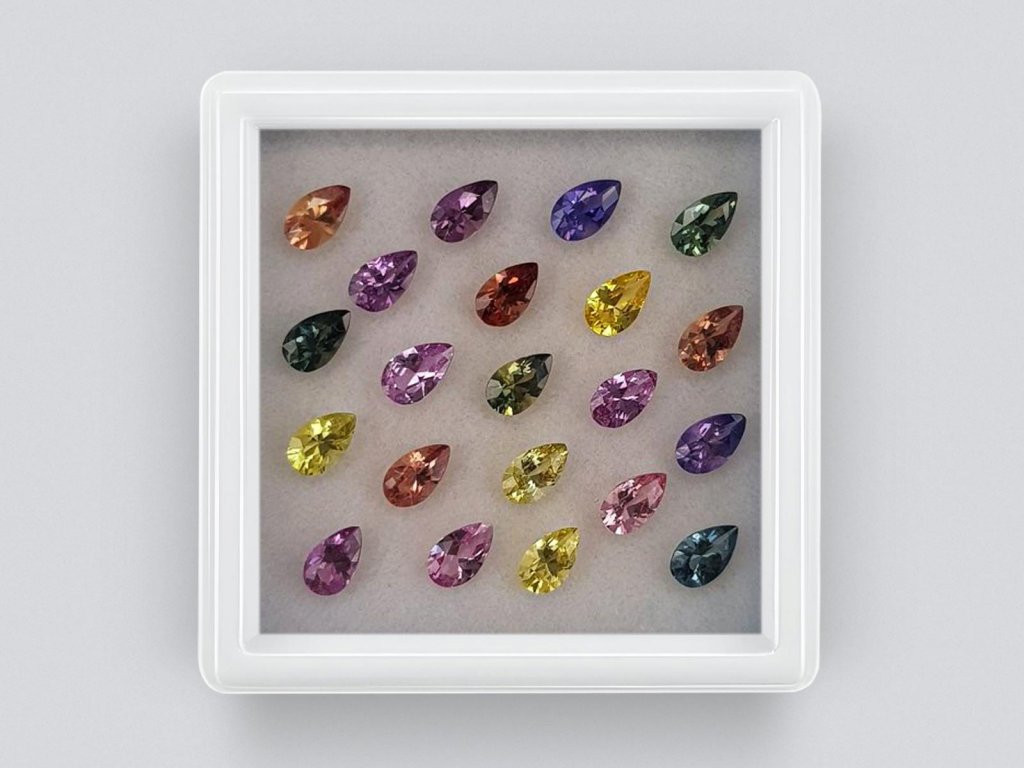 Set of calibrated sapphires 5x3 mm in pear cut 5.09 ct/21 pcs. Image №1