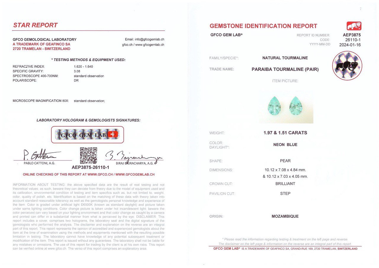 Pair of pear-cut Paraiba tourmalines 3.48 carats, Mozambique Image №6