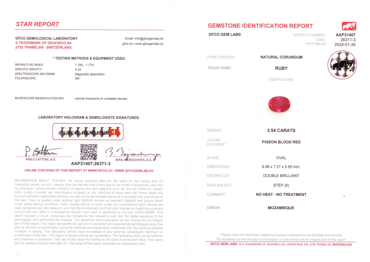 Unheated Pigeon Blood ruby in oval cut 3.54 carats, Mozambique Image №7