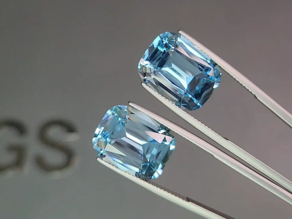 Pair of Sky blue topazes in a high-precision cushion cut 26.55 carats, Madagascar Image №3