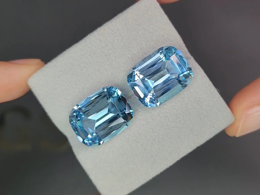 Pair of Sky blue topazes in a high-precision cushion cut 26.55 carats, Madagascar Image №4
