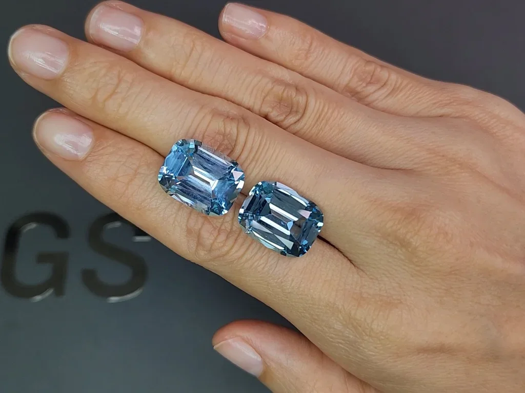 Pair of Sky blue topazes in a high-precision cushion cut 26.55 carats, Madagascar Image №2