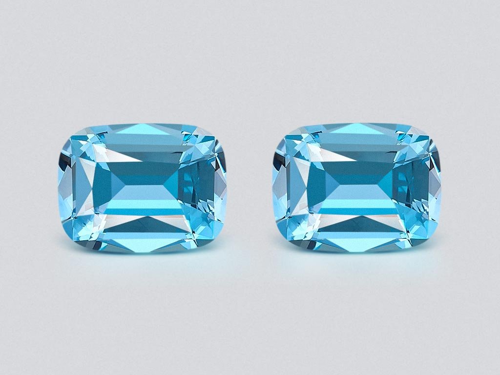 Pair of Sky blue topazes in a high-precision cushion cut 26.55 carats, Madagascar Image №1