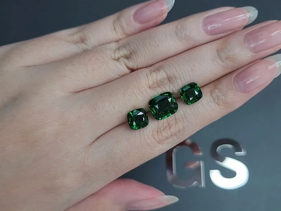 Set of vivid green tsavorites in cushion cut 9.04 carats, Tanzania Image №2