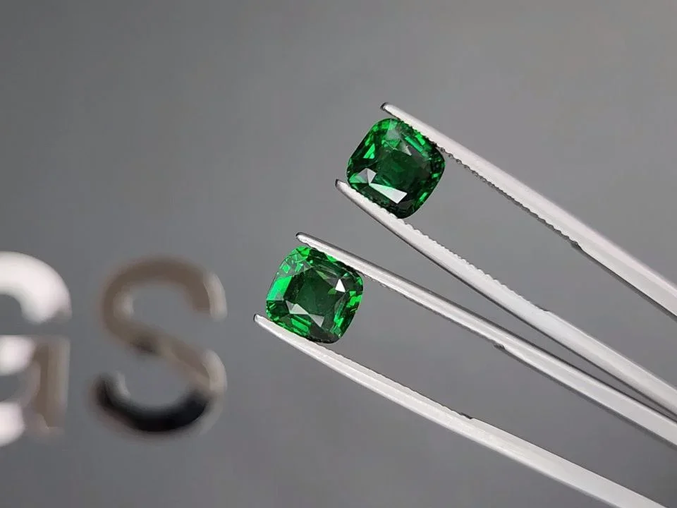 Set of vivid green tsavorites in cushion cut 9.04 carats, Tanzania Image №4