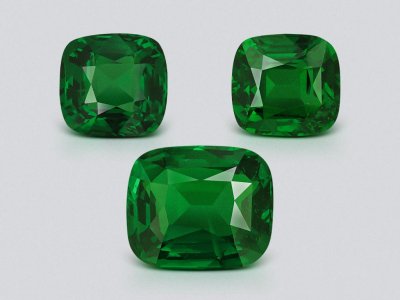 Set of vivid green tsavorites in cushion cut 9.04 carats, Tanzania photo