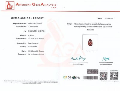 Certificate Spinel Mahenge Vibrant pink red pear cut 4.55 carats, Tanzania  