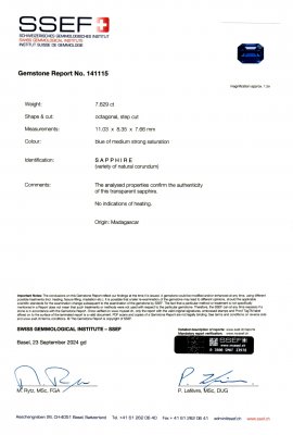 Certificate Unheated  sapphire Royal Blue octagon cut 7.62 carats, Madagascar