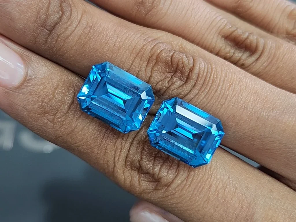 Pair of topaz Swiss Blue octagon cut 26.27 carats, Brazil Image №2