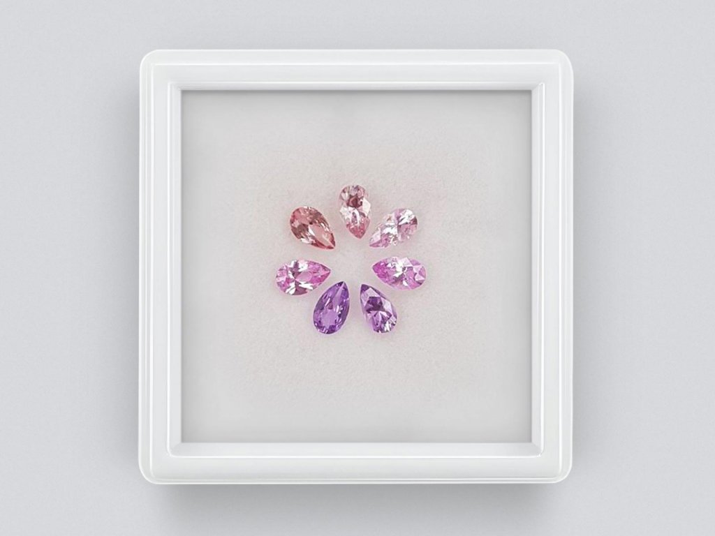 Set of calibrated sapphires 5x3 mm in pear cut 1.60 carats/7 pcs. Image №1
