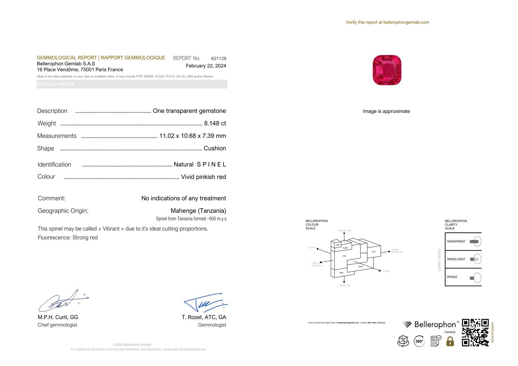Vivid red-pink Mahenge spinel in cushion cut 8.14 carats, Tanzania Image №6