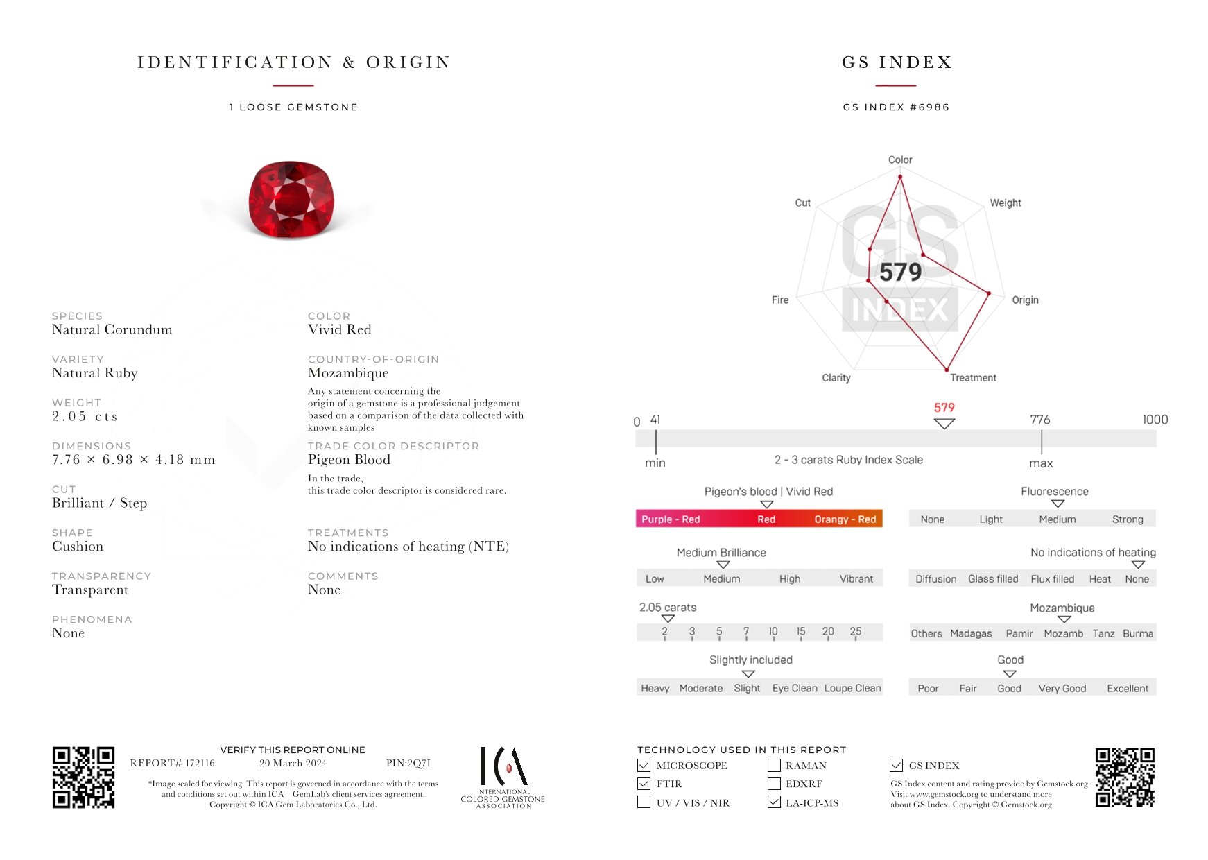 Unheated Pigeon's Blood ruby 2.05 carats in cushion cut, Mozambique Image №6