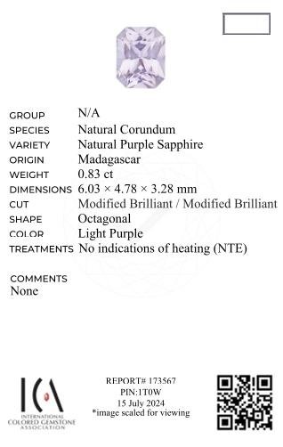 Unheated radiant-cut purple sapphire 0.83 carats, Madagascar Image №6