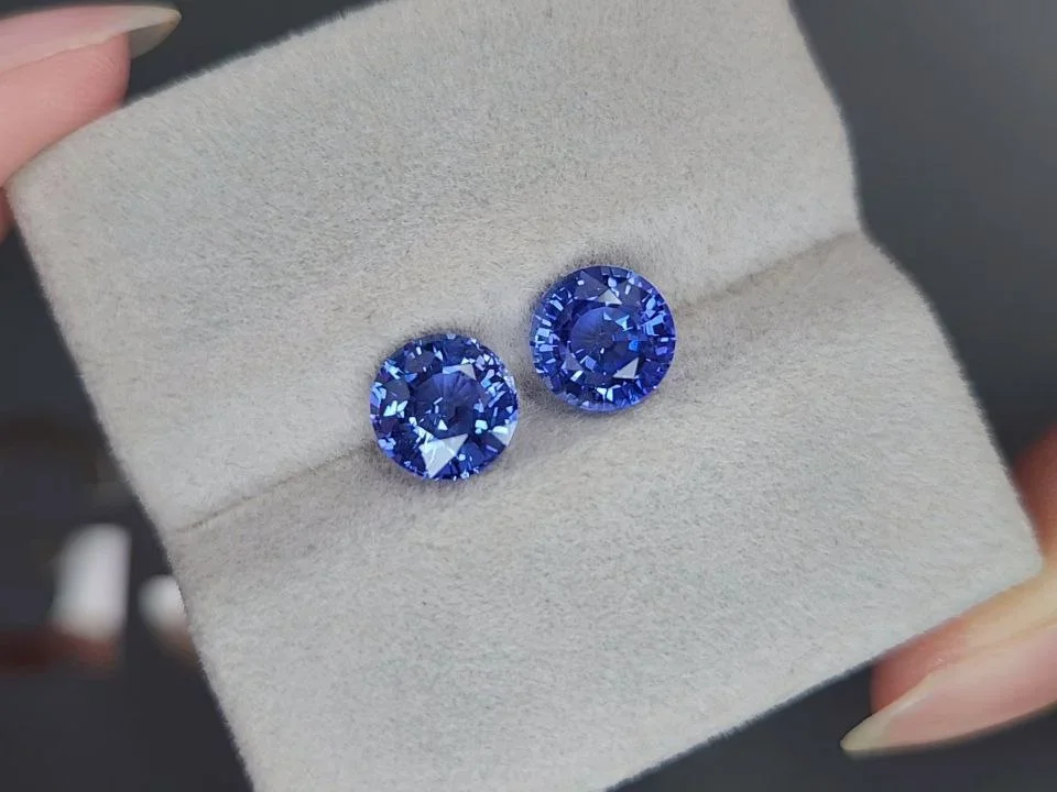 Pair of Cornflower Blue sapphires in round cut 4.17 carats, Sri Lanka Image №4