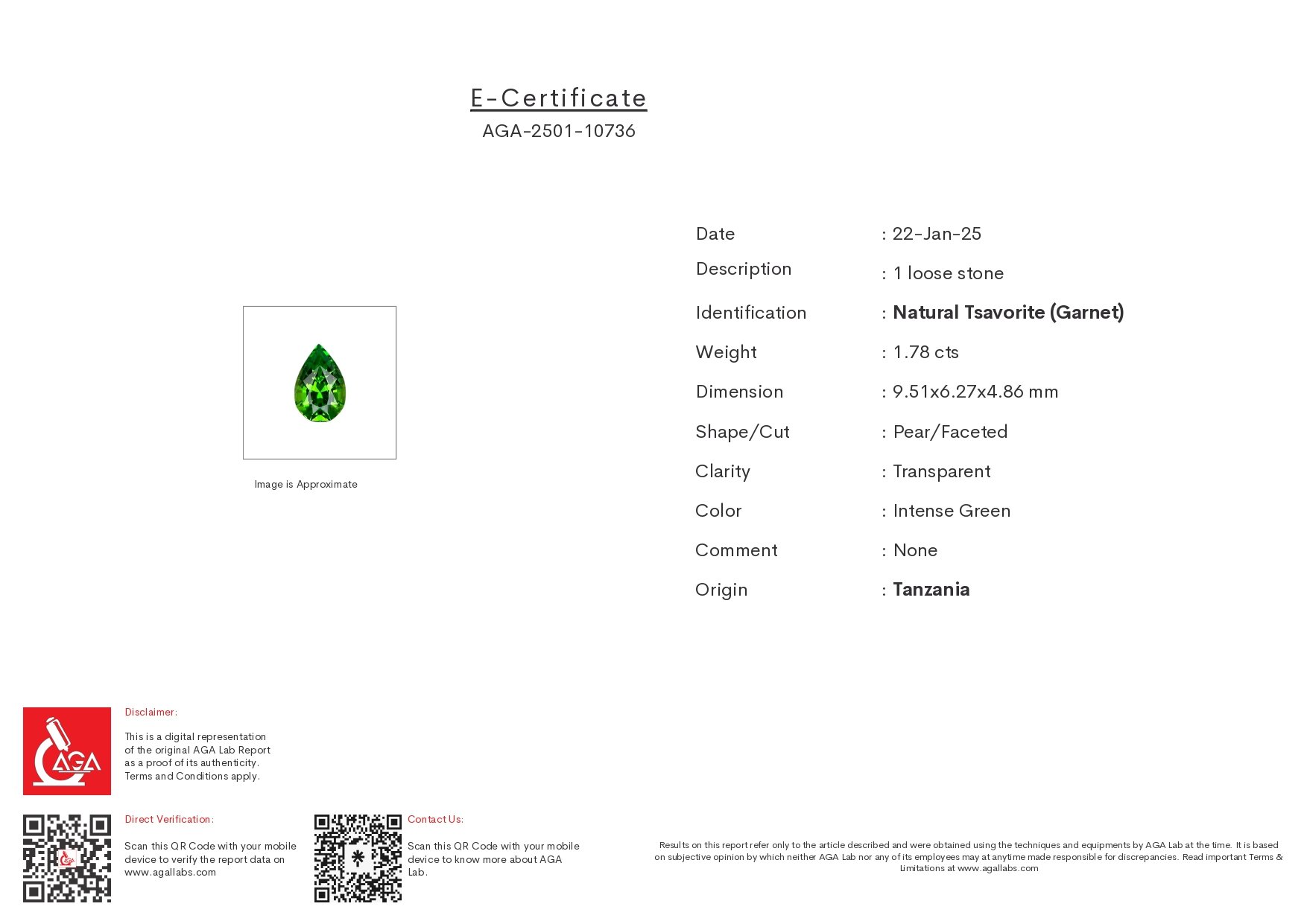 Intense Green tsavorite garnet in pear cut 1.78 carats, Tanzania Image №6